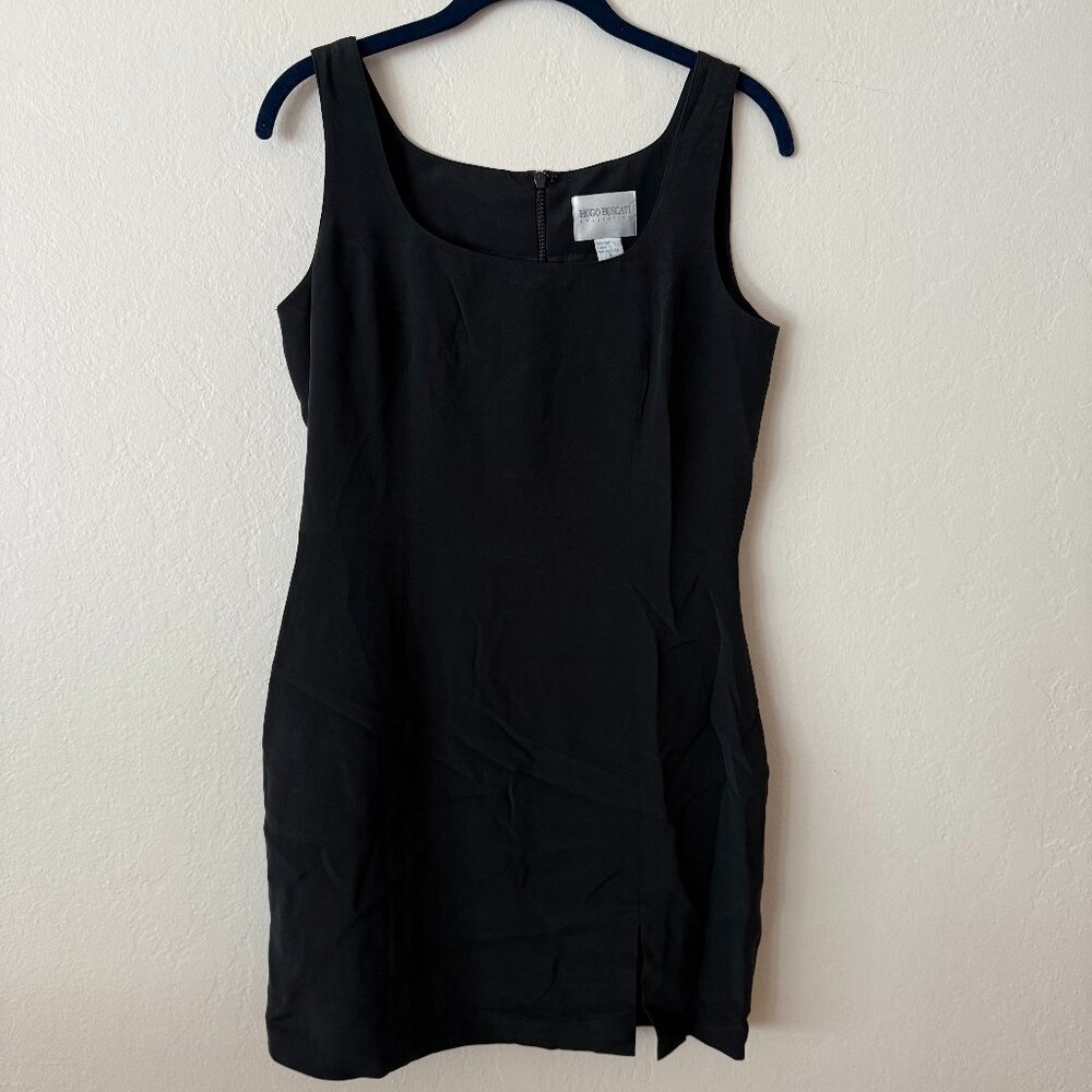 100% Silk Black Sheath Mini Dress | Hugo Buscati | Size 8